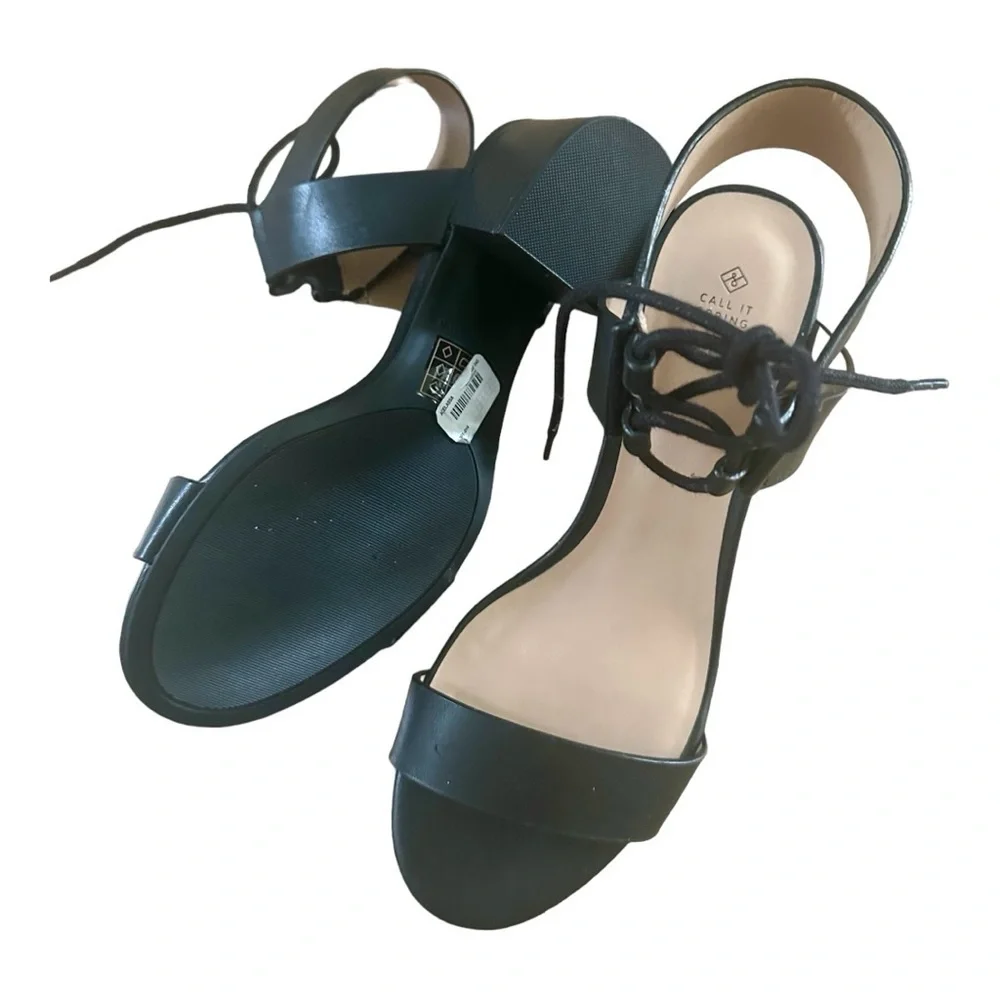 Call it Sprink Woman’s Sandals Black Vegan Leather Size 7.5